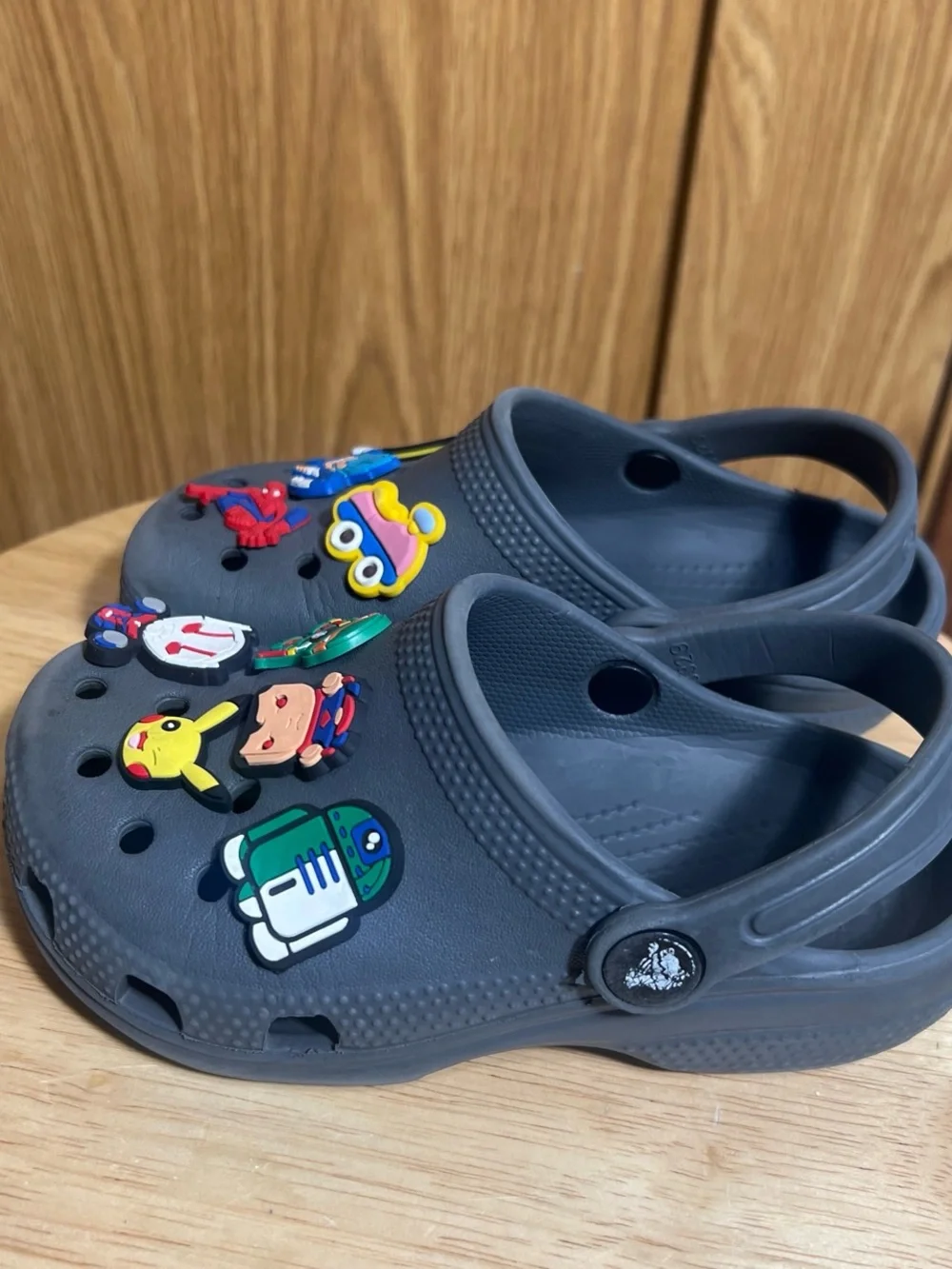 CROCS Kids Charcoal Gray Slip-On Clogs with Character Jibbitz